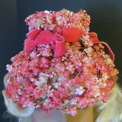 Vintage French Paris Apt shabby chic all over millinery flowers pink hat Vintage French Paris Apt shabby chic all over millinery flowers pink hat
