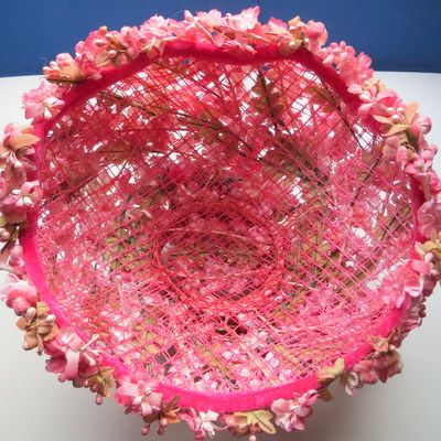 Vintage French Paris Apt shabby chic all over millinery flowers pink hat Vintage French Paris Apt shabby chic all over millinery flowers pink hat
