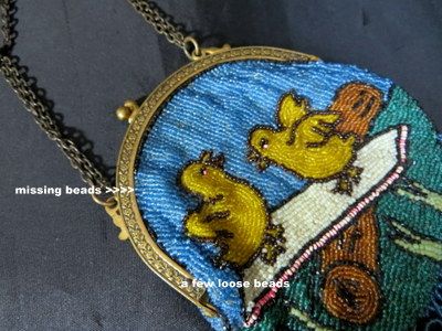 Antique French beaded purse handbag possibly Easter theme baby chicks Antique French beaded purse handbag possibly Easter theme baby chicks
