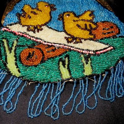 Antique French beaded purse handbag possibly Easter theme baby chicks Antique French beaded purse handbag possibly Easter theme baby chicks