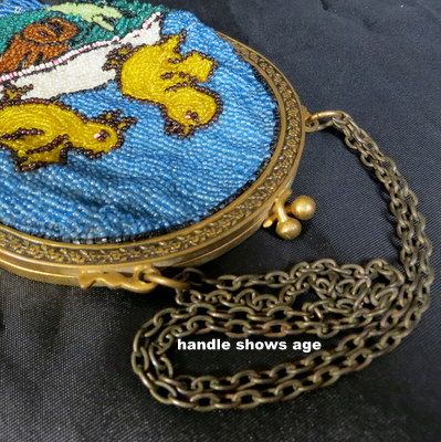 Antique French beaded purse handbag possibly Easter theme baby chicks Antique French beaded purse handbag possibly Easter theme baby chicks
