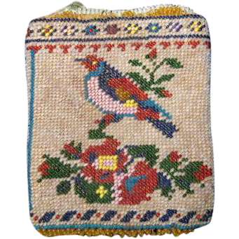 Antique beaded coin purse handbag beading similar to a Victorian sampler Antique beaded coin purse handbag beading similar to a Victorian sampler