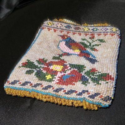 Antique beaded coin purse handbag beading similar to a Victorian sampler Antique beaded coin purse handbag beading similar to a Victorian sampler