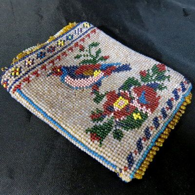 Antique beaded coin purse handbag beading similar to a Victorian sampler Antique beaded coin purse handbag beading similar to a Victorian sampler