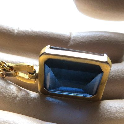 Vintage luxury jewelry huge solid cobalt blue glass pendant necklace Vintage luxury jewelry huge solid cobalt blue glass pendant necklace