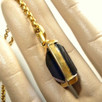 Vintage luxury jewelry huge solid cobalt blue glass pendant necklace Vintage luxury jewelry huge solid cobalt blue glass pendant necklace
