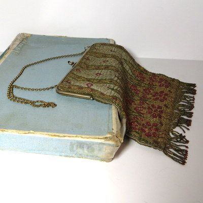 Vintage estate 1920's deco beaded purse French France provenance mailer Vintage estate 1920's deco beaded purse French France provenance mailer