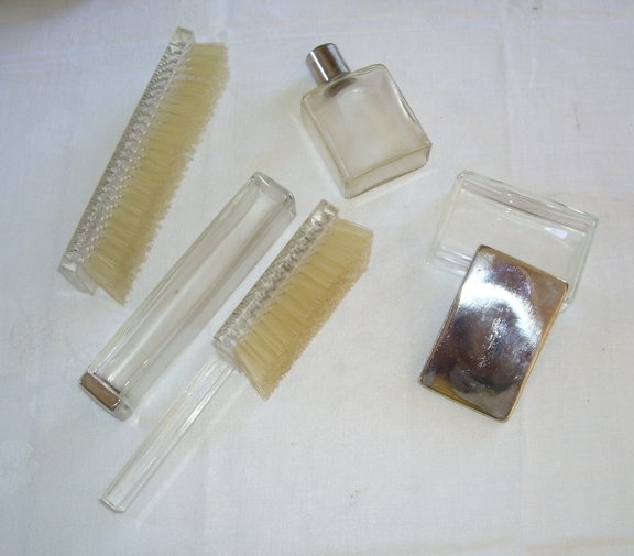 Gentleman's Lucite 5 Pc. Traveling Set Clothes Brush, Hair Brush,Glass Toothpaste Bottle, Soap Dish Gentleman's Lucite 5 Pc. Traveling Set Clothes Brush, Hair Brush,Glass Toothpaste Bottle, Soap Dish