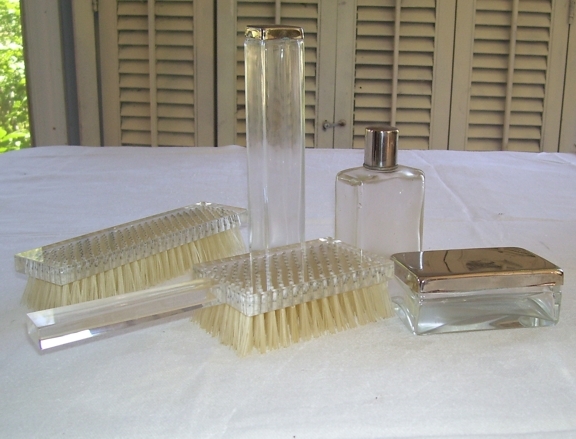 Gentleman's Lucite 5 Pc. Traveling Set Clothes Brush, Hair Brush,Glass Toothpaste Bottle, Soap Dish Gentleman's Lucite 5 Pc. Traveling Set Clothes Brush, Hair Brush,Glass Toothpaste Bottle, Soap Dish