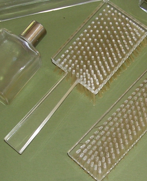 Gentleman's Lucite 5 Pc. Traveling Set Clothes Brush, Hair Brush,Glass Toothpaste Bottle, Soap Dish Gentleman's Lucite 5 Pc. Traveling Set Clothes Brush, Hair Brush,Glass Toothpaste Bottle, Soap Dish