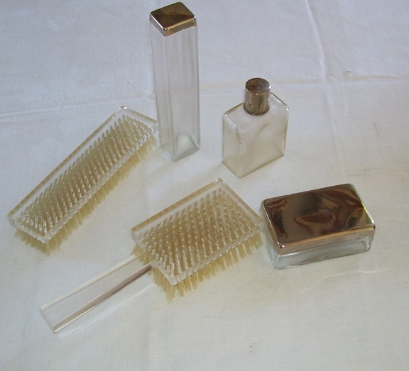 Gentleman's Lucite 5 Pc. Traveling Set Clothes Brush, Hair Brush,Glass Toothpaste Bottle, Soap Dish Gentleman's Lucite 5 Pc. Traveling Set Clothes Brush, Hair Brush,Glass Toothpaste Bottle, Soap Dish
