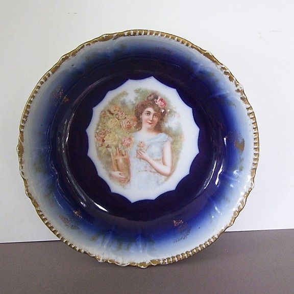 Flow Blue China Bowl Victorian Lady Germany Flow Blue China Bowl Victorian Lady Germany