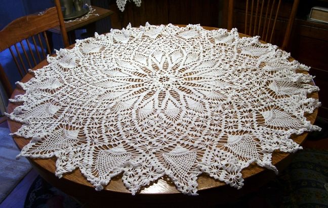 Very Large White Hand Crocheted Round Cotton Doily 44 Inches Across Very Large White Hand Crocheted Round Cotton Doily 44 Inches Across