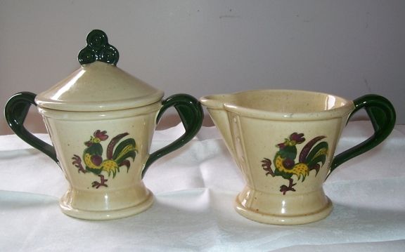 Metlox Poppytrail Poppy Trail Rooster Hand Painted Creamer and Sugar California Provincial Metlox Poppytrail Poppy Trail Rooster Hand Painted Creamer and Sugar California Provincial