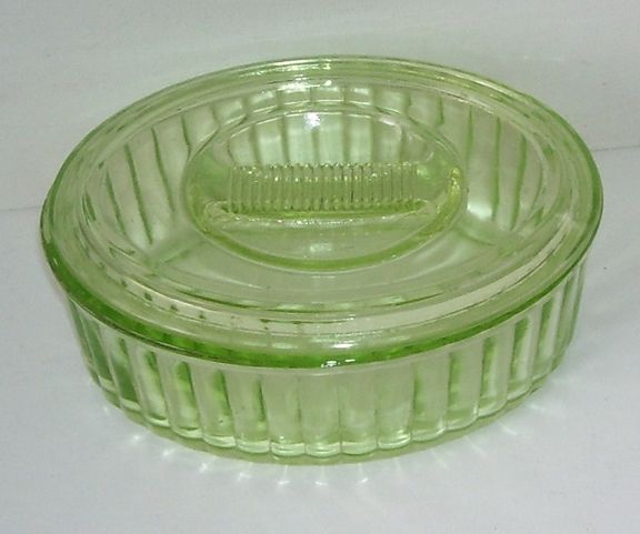 Depression Green Glass Refrigerator Oblong Covered Bowl Depression Green Glass Refrigerator Oblong Covered Bowl