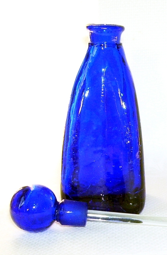 Deep Cobalt Blue Glass Perfume Bottle Stopper with Ground Dabber Deep Cobalt Blue Glass Perfume Bottle Stopper with Ground Dabber