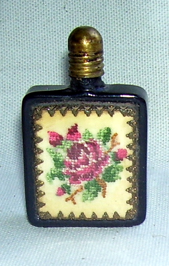 Lovely Small Vintage Austrian Petit Point Glass Perfume Bottle Glass Dauber Lovely Small Vintage Austrian Petit Point Glass Perfume Bottle Glass Dauber