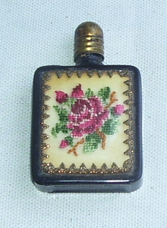 Lovely Small Vintage Austrian Petit Point Glass Perfume Bottle Glass Dauber Lovely Small Vintage Austrian Petit Point Glass Perfume Bottle Glass Dauber