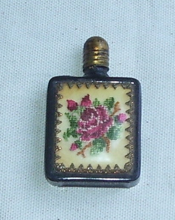 Lovely Small Vintage Austrian Petit Point Glass Perfume Bottle Glass Dauber Lovely Small Vintage Austrian Petit Point Glass Perfume Bottle Glass Dauber