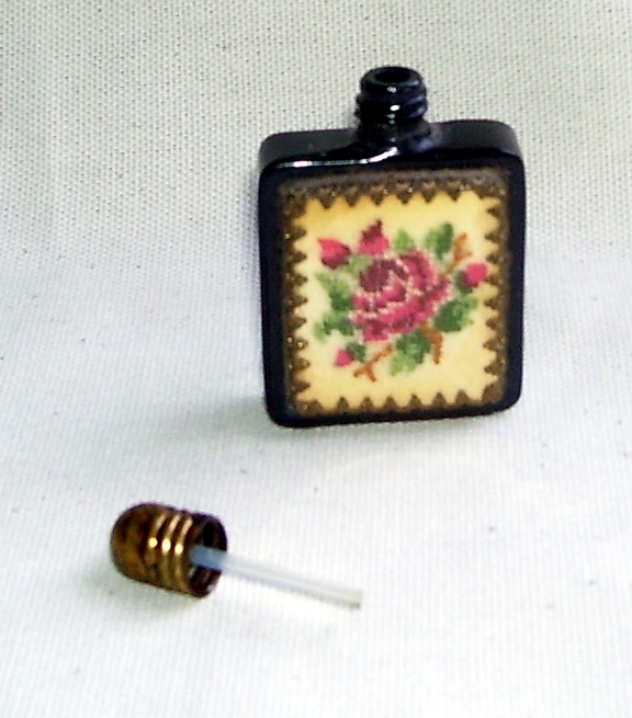 Lovely Small Vintage Austrian Petit Point Glass Perfume Bottle Glass Dauber Lovely Small Vintage Austrian Petit Point Glass Perfume Bottle Glass Dauber
