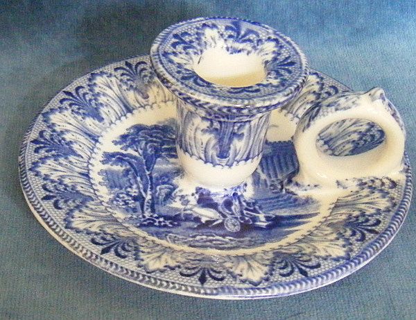 Vintage Cauldon Chariot Blue Transfer Printed Chamberstick Vintage Cauldon Chariot Blue Transfer Printed Chamberstick