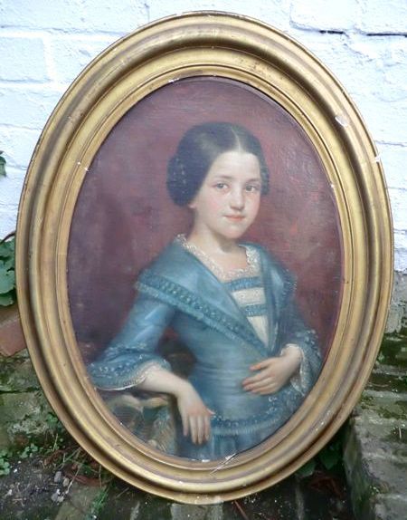 Attractive late 19th C. Oil Painting of young Girl Attractive late 19th C. Oil Painting of young Girl