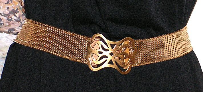 Vintage Belt Gold Tone Metal Mesh Ornate Buckle Clasp Vintage Belt Gold Tone Metal Mesh Ornate Buckle Clasp