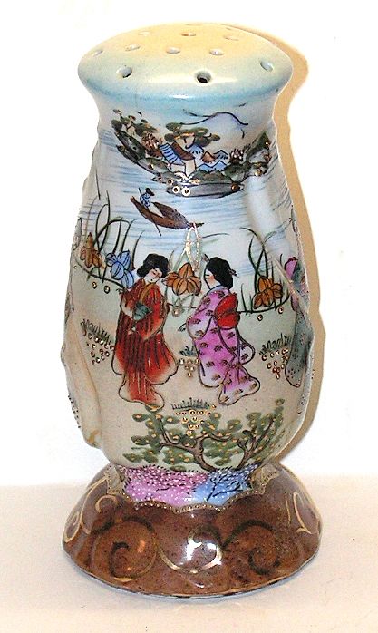 Porcelain Moriage Hatpin Holder or Shaker with Geisha Girls Marked Nippon Porcelain Moriage Hatpin Holder or Shaker with Geisha Girls Marked Nippon