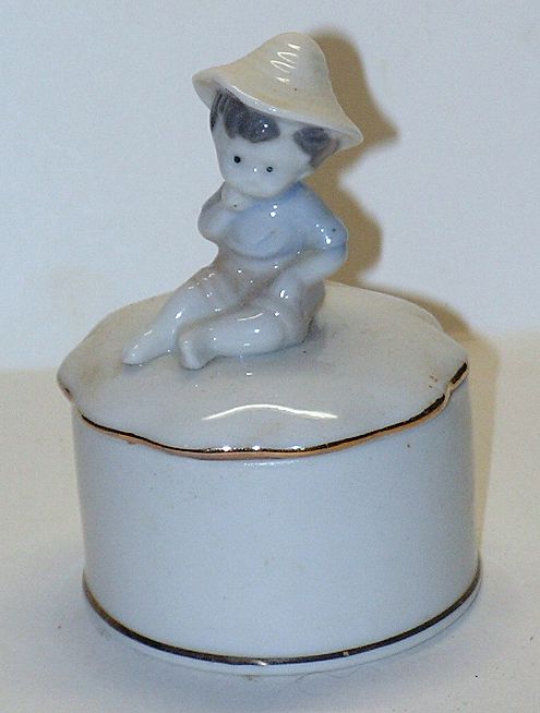 Vintage Porcelain Trinket Box Boy Figural Japan Vintage Porcelain Trinket Box Boy Figural Japan