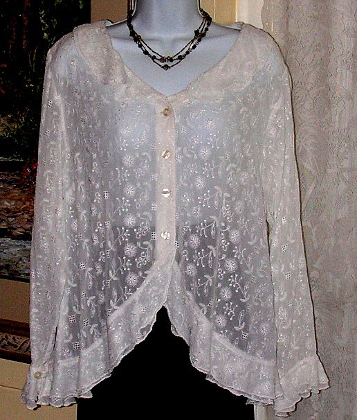 Whitewash Embroidered Lace Blouse Long Sleeves Button Poet Shirt Whitewash Embroidered Lace Blouse Long Sleeves Button Poet Shirt