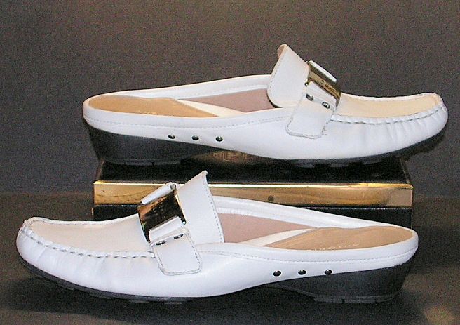 Antonio Melani Shoes White Leather Moccasin Loafer Flat Mules Antonio Melani Shoes White Leather Moccasin Loafer Flat Mules