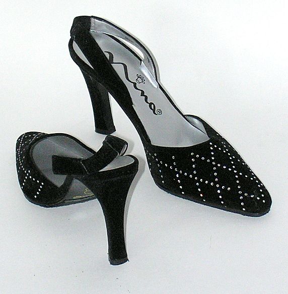 Nina Shoes High Heels Black Velvet Rhinestone Diamonds Nina Shoes High Heels Black Velvet Rhinestone Diamonds