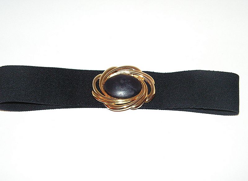 Vintage Belt Cinch Stretch Day-Lor Black Elastic Gold Tone Buckle Vintage Belt Cinch Stretch Day-Lor Black Elastic Gold Tone Buckle