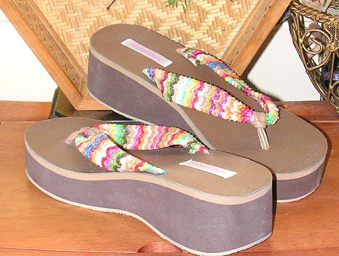 Macrame Rainbow Sandals Low Wedge Xhiliration NIB Macrame Rainbow Sandals Low Wedge Xhiliration NIB