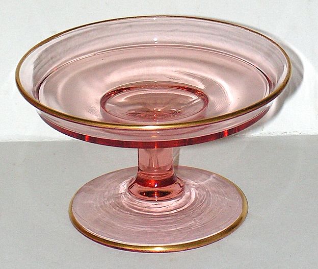 Pink Elegant Crystal Depression Glass Compote Tidbit Comport Gold Trim Pink Elegant Crystal Depression Glass Compote Tidbit Comport Gold Trim
