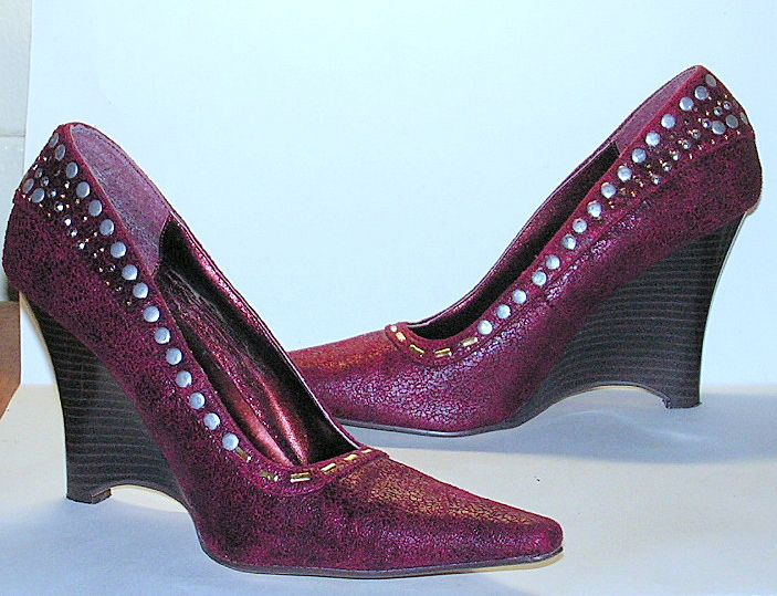 Anne Michelle Shoes Burgundy Faux Suede Brown Stack Wedge High Heels Anne Michelle Shoes Burgundy Faux Suede Brown Stack Wedge High Heels