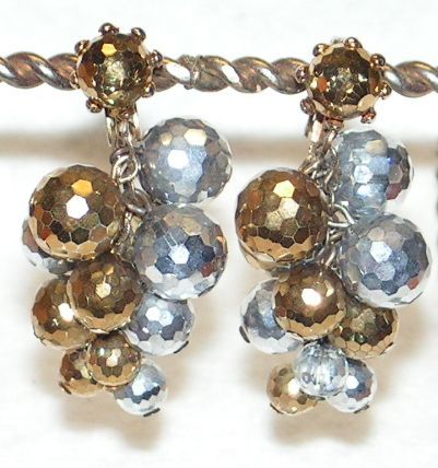 Vintage Earrings Dangle Cluster Metallic Gold Silver Disco Balls Vintage Earrings Dangle Cluster Metallic Gold Silver Disco Balls