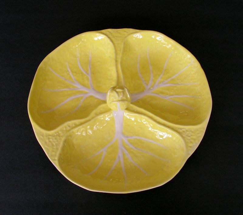 Vintage Pottery Divided Relish Dish Yellow Cabbage Majolica Made in Portugal Image Inn Vintage Pottery Divided Relish Dish Yellow Cabbage Majolica Made in Portugal Image Inn