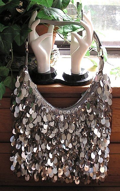 Vintage Handbag Silver Dangle Disc Purse Sequins Disco Bag Vintage Handbag Silver Dangle Disc Purse Sequins Disco Bag