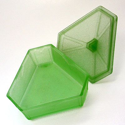  Deco Jewelry Boxes on Art Deco Glass Powder Jar Satin Uranium Green Trinket Box From Decaura