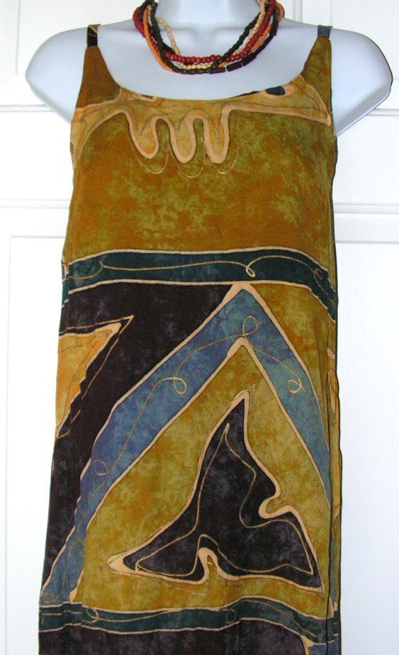 Vintage Dress Maxi Boho Batik Hippie Sundress Tiki Tunic Vintage Dress Maxi Boho Batik Hippie Sundress Tiki Tunic