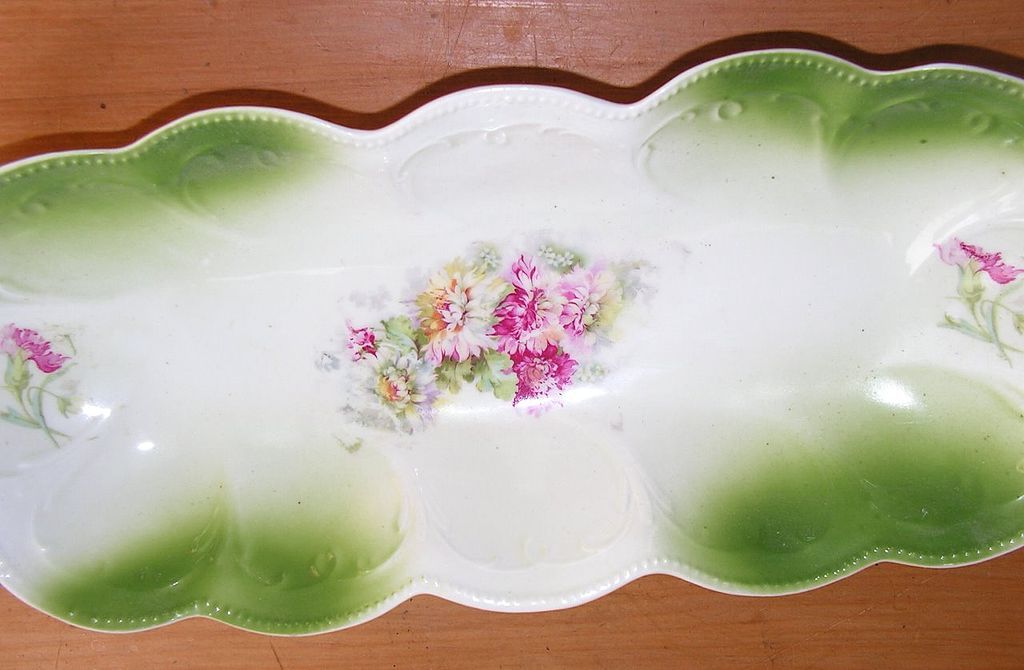 Vintage Porcelain Celery Dish Victorian Antique Floral Gladioli Vintage Porcelain Celery Dish Victorian Antique Floral Gladioli