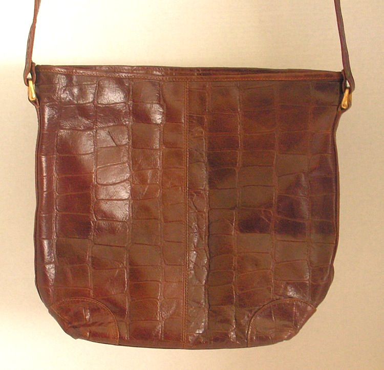 Vintage Handbag Brown Croco Leather Shoulder Sling Strap Bag Faux Alligator Purse Vintage Handbag Brown Croco Leather Shoulder Sling Strap Bag Faux Alligator Purse