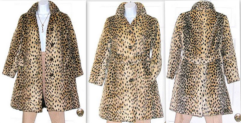 Vintage Coat Faux Spotted Fur Print Mod Lined Fifties Sixties Vintage Coat Faux Spotted Fur Print Mod Lined Fifties Sixties