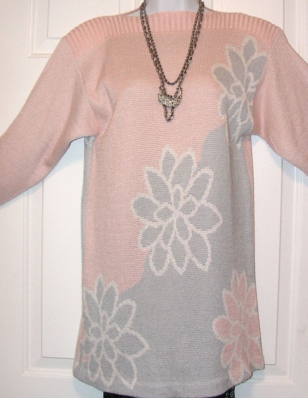 Vintage Tunic Pullover AMI Petites Pink Blue Pastel Floral Cotton Knit Eighties Vintage Tunic Pullover AMI Petites Pink Blue Pastel Floral Cotton Knit Eighties