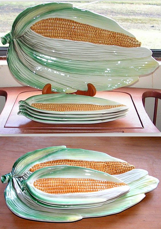 Vintage Ceramic Corn Serving Set Platter with Corn on the Cob Plates Vintage Ceramic Corn Serving Set Platter with Corn on the Cob Plates