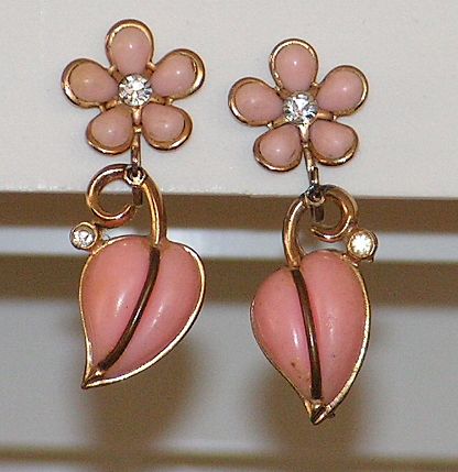 Vintage Earrings Pink Dangle Thermoset Plastic Floral Rhinestones Vintage Earrings Pink Dangle Thermoset Plastic Floral Rhinestones