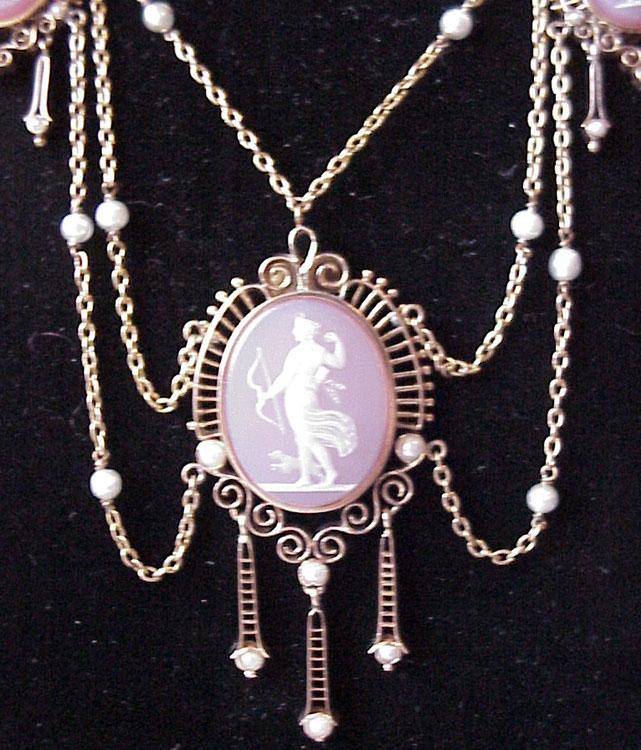 Ladies Necklace Of 14Kt. & 3 Carnelian Cameos Accented w/Cultured Pearls Ladies Necklace Of 14Kt. & 3 Carnelian Cameos Accented w/Cultured Pearls