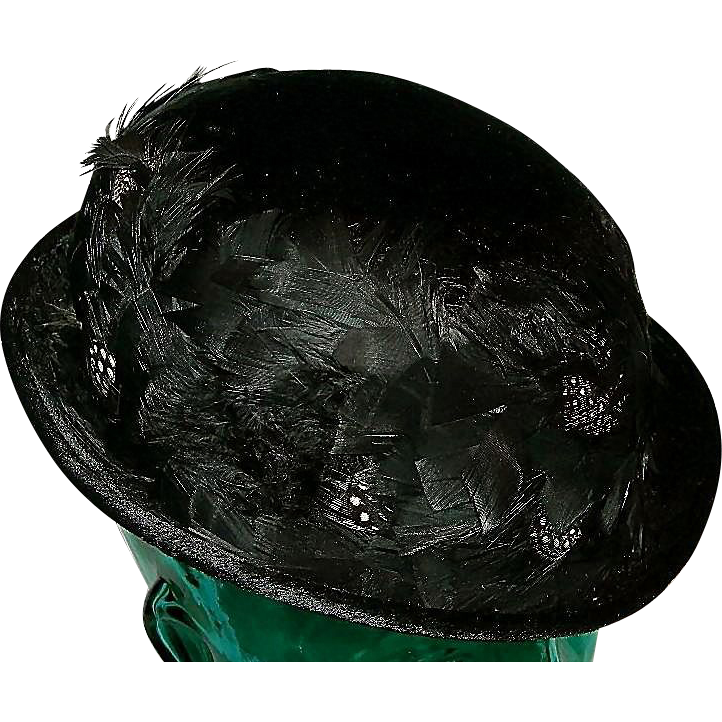 Edwardian Fur & Quail Feather Ladies Bowler Hat
