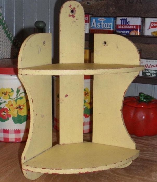 1930s Painted Corner Shelf - Mellow Yellow 1930s Painted Corner Shelf - Mellow Yellow
